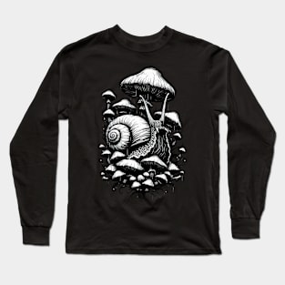 Monochromatic Snail Overgrown Mushrooms Garden Long Sleeve T-Shirt